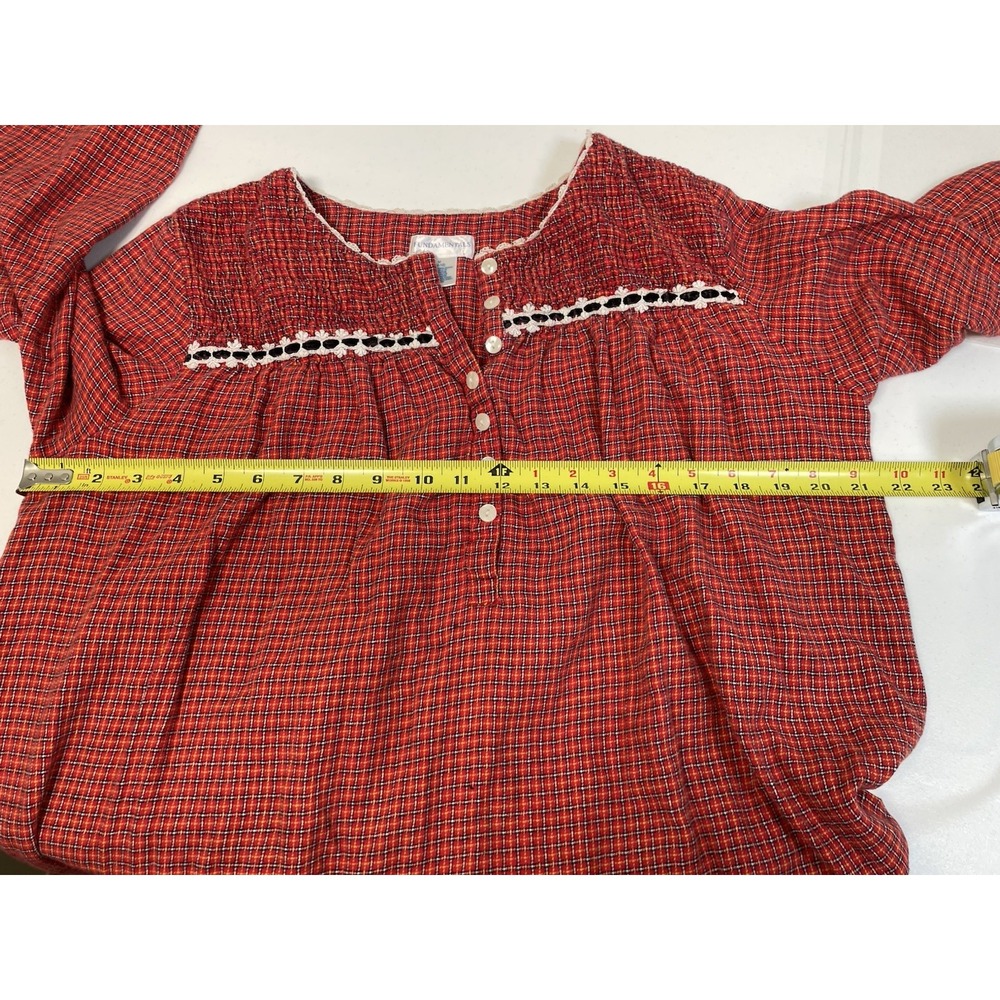 VTG‎ Fundamentals Long nightgown Women's Medium 10-12 Red Flannel Plaid Prairie - Picture 5 of 6